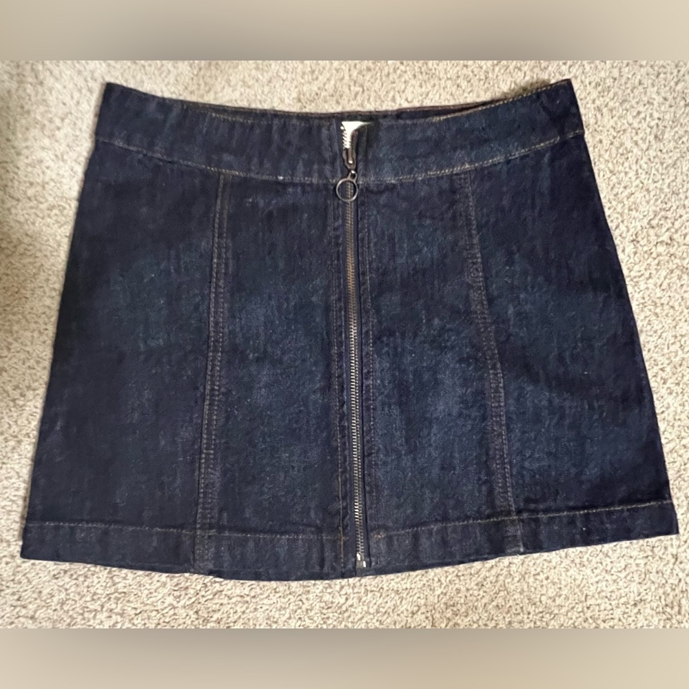 Altar’d State Blue Jean Mini Shirt With Zipper Front-Size XS